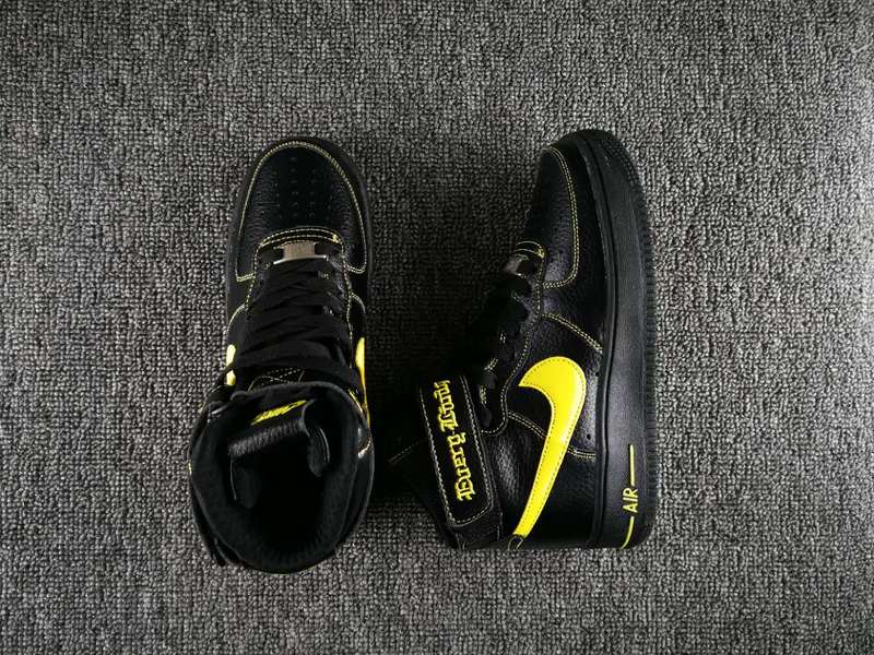 Women VLONE x Nike Air Force 1 High Collection Black Yellow Shoes